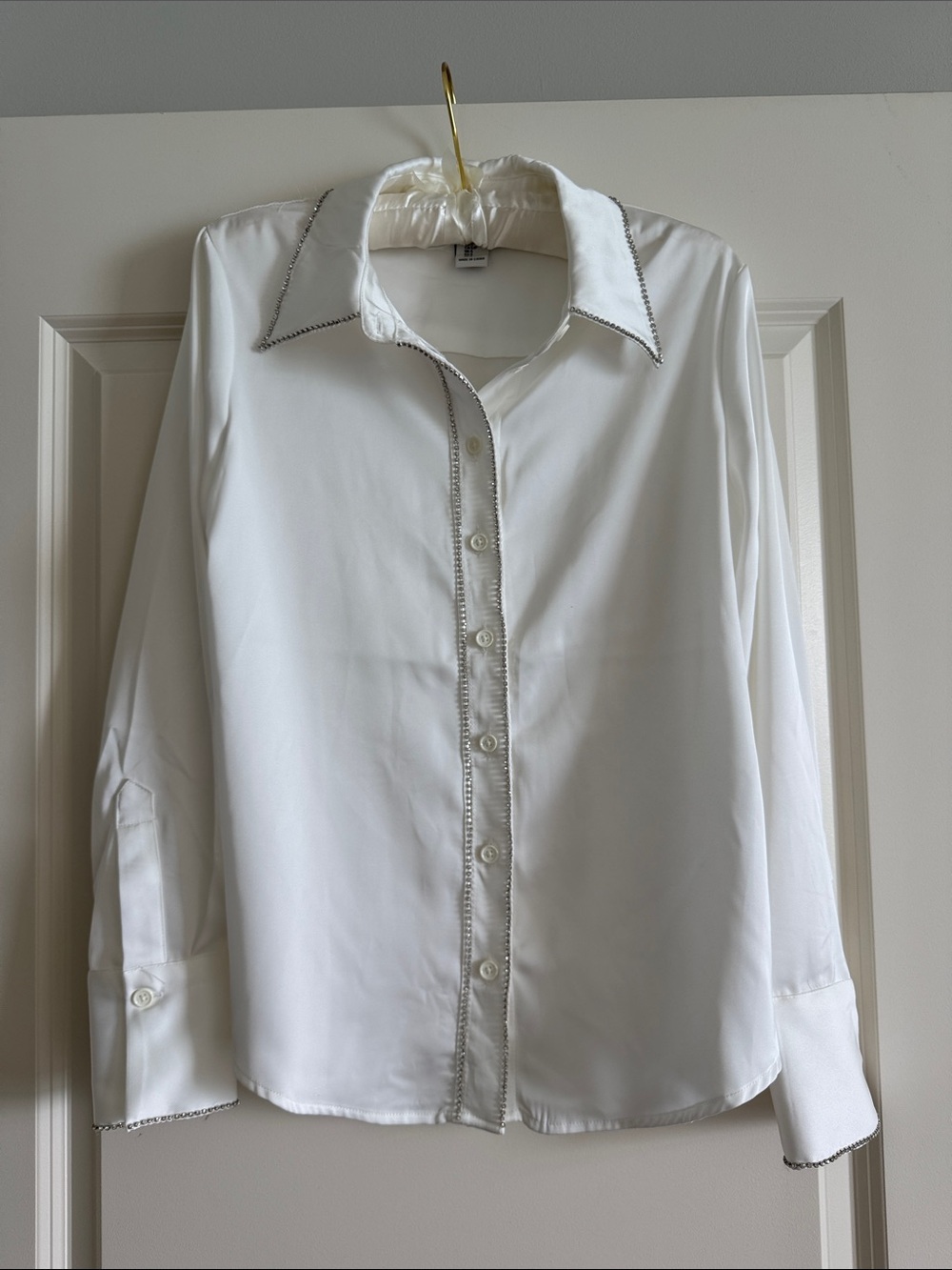 Rachel Zoe White Button-Down Blouse with Silver Trim